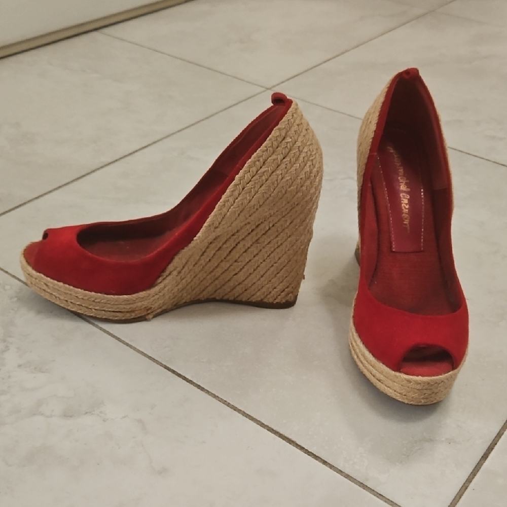 Jean- Michael Cazabat Red Peep-Toe Wedge Shoes